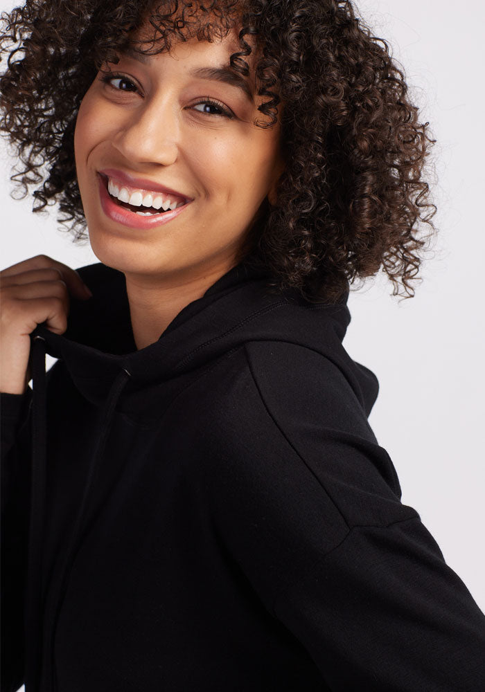 Womens merino wool hooded sweatshirt for women - Black