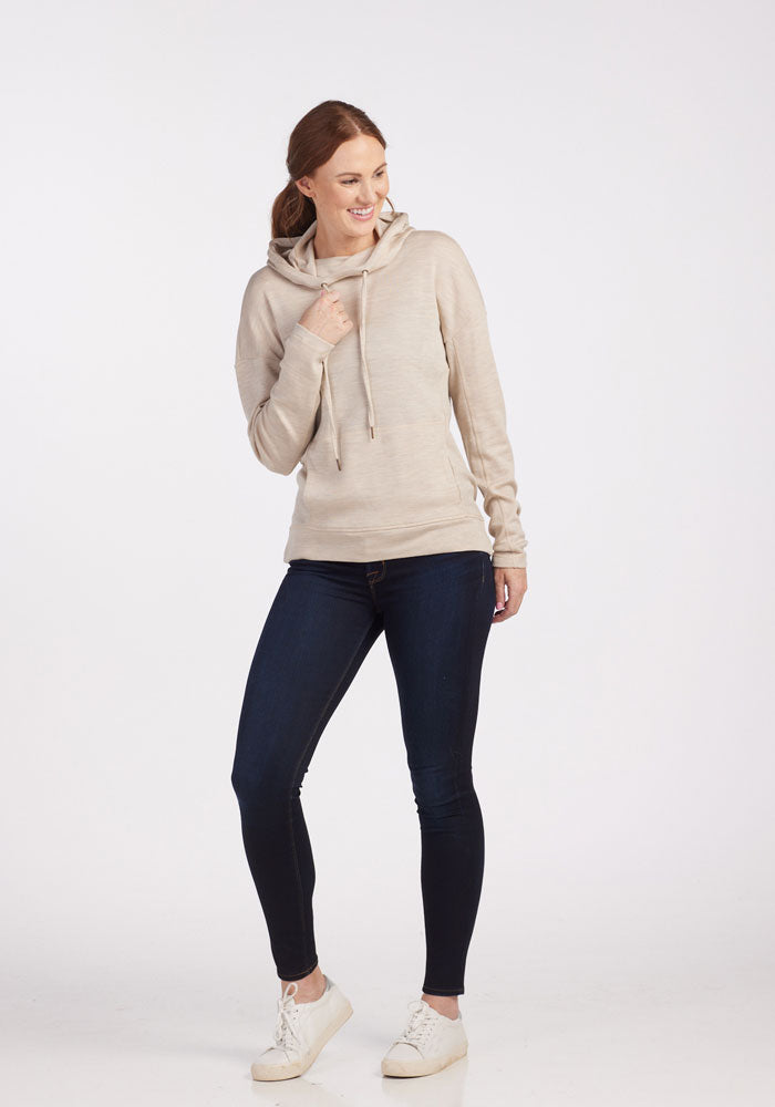 Womens merino wool hooded sweatshirt for women - Cream Heather