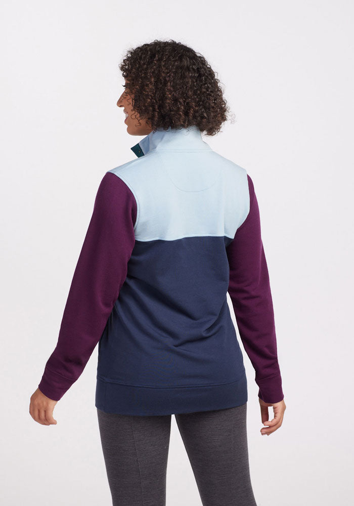 Womens merino wool 3 button pullover sweater - Winter Navy