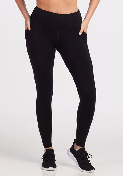 Womens merino wool pocket leggings - Black | Karly is 5'10", wearing a size S