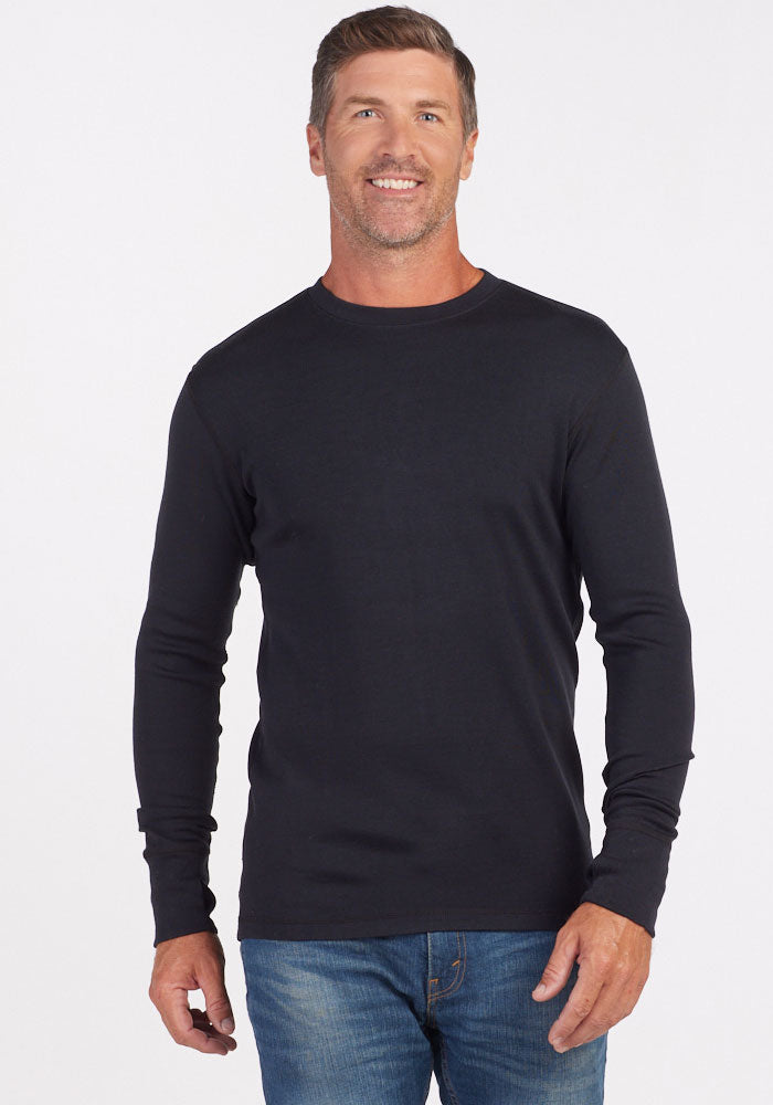 Mens Heavyweight Baselayer Tops - Black | Lee is 6', wearing a size M