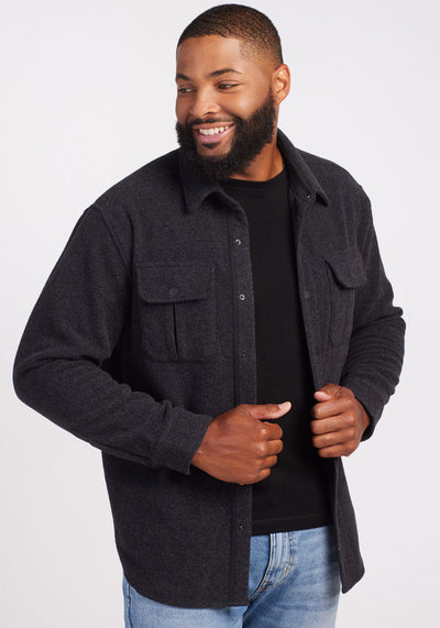 Mens Merino Wool Jacket - Carbon Black | Terrence is 6'3", wearing a size L