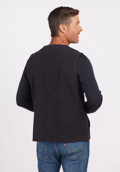 Mens merino wool button vest - Carbon Black